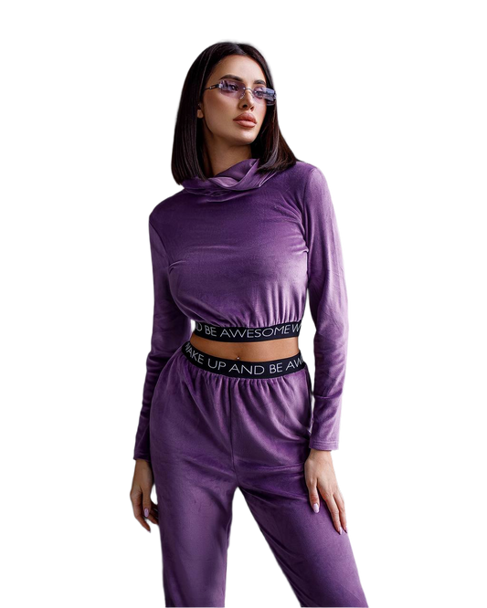Soft Plush Knit Suit in Lavender Graphite and Beige Soft Fashion Set