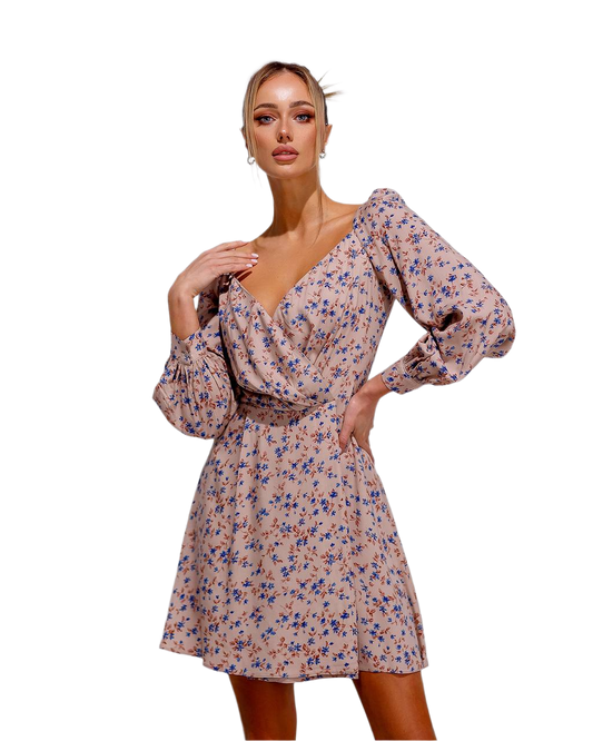 Staple Floral Print Dress for Women in Beige and Blue