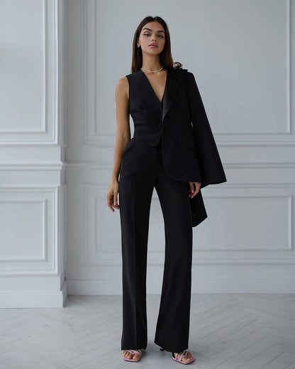 Womens Premium Diagonal Crepe Suit with Satin Collar