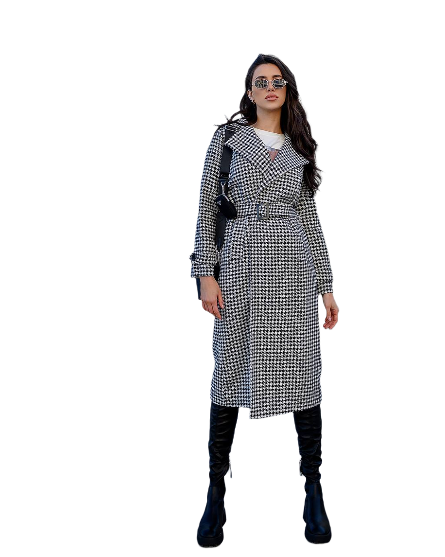 Womens Houndstooth Turkish Coat with Belt