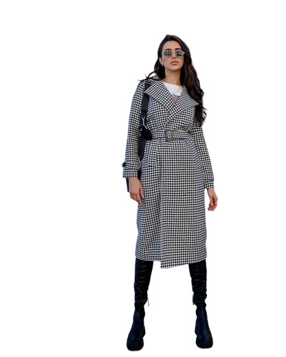 Womens Houndstooth Turkish Coat with Belt
