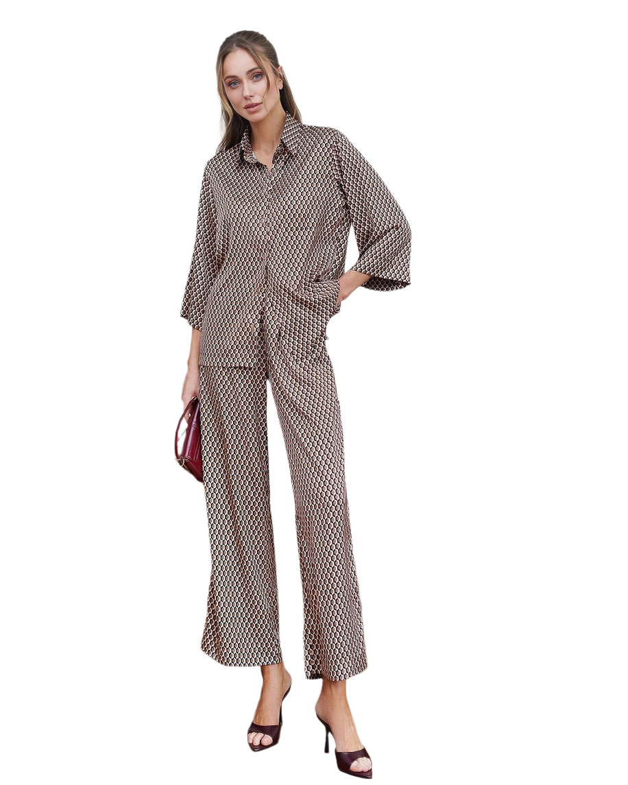 Womens Premium Printed Silk Suit Cropped Shirt and Trousers