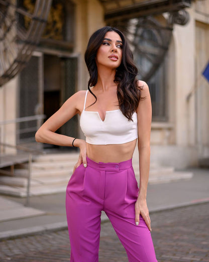 Luxury Diagonal Crepe Women's Suit in Violet with Tailored Jacket and Pants