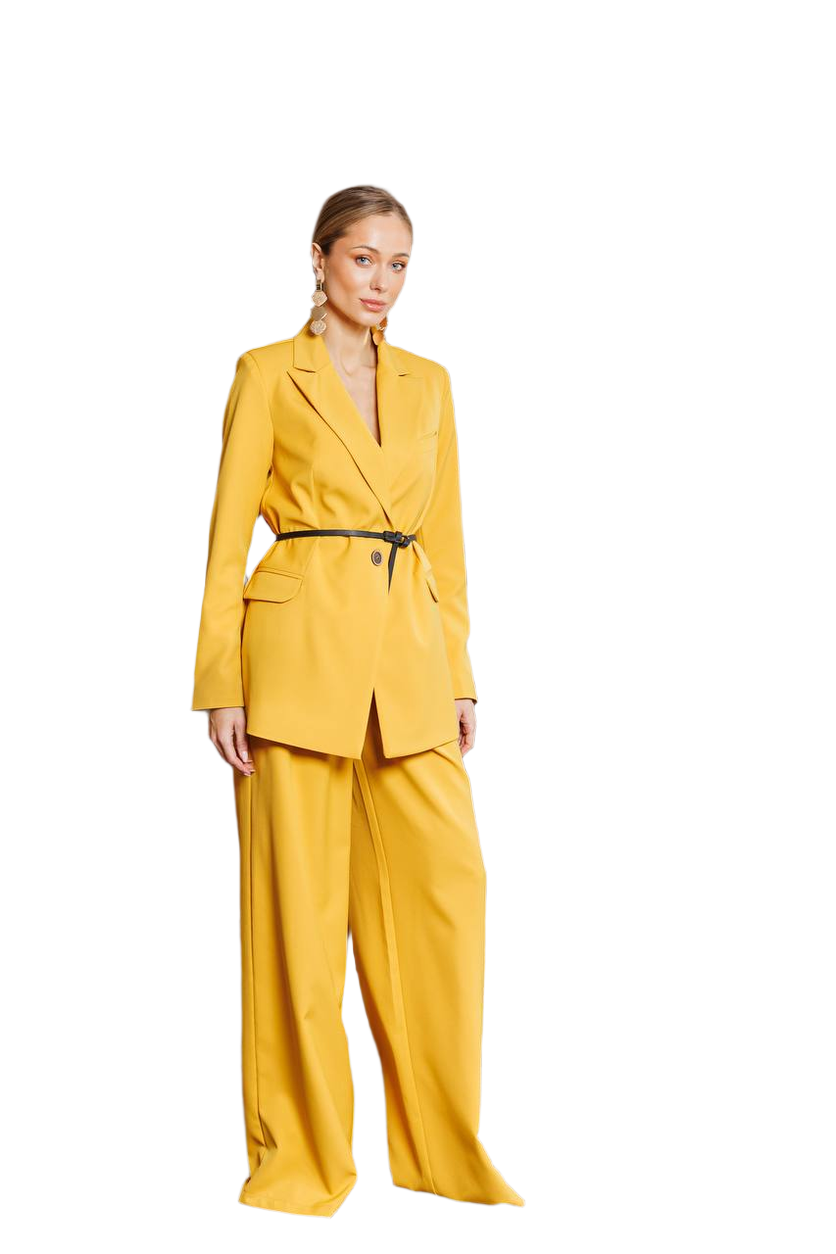 Womens Premium Quality Diagonal Crepe Suit in Mustard