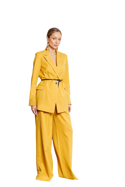 Womens Premium Quality Diagonal Crepe Suit in Mustard
