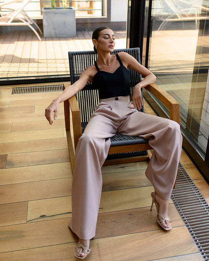 Wide Leg Trousers for Women in Suiting Diagonal Crepe Fabric