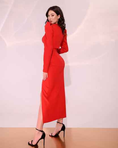 Women's Stylish Two-Piece Suit with Slit Skirt