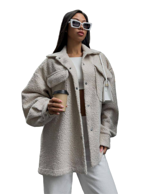 Oversize Sherpa Shirt Cream Teddy Fleece Shacket