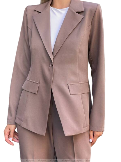Brown suit jacket and pants on a white background