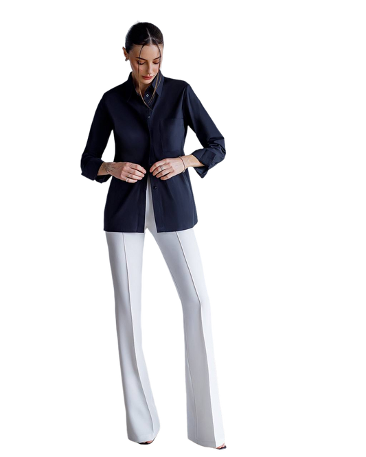 Stylish Womens Black Shirt Button-Up Casual Top