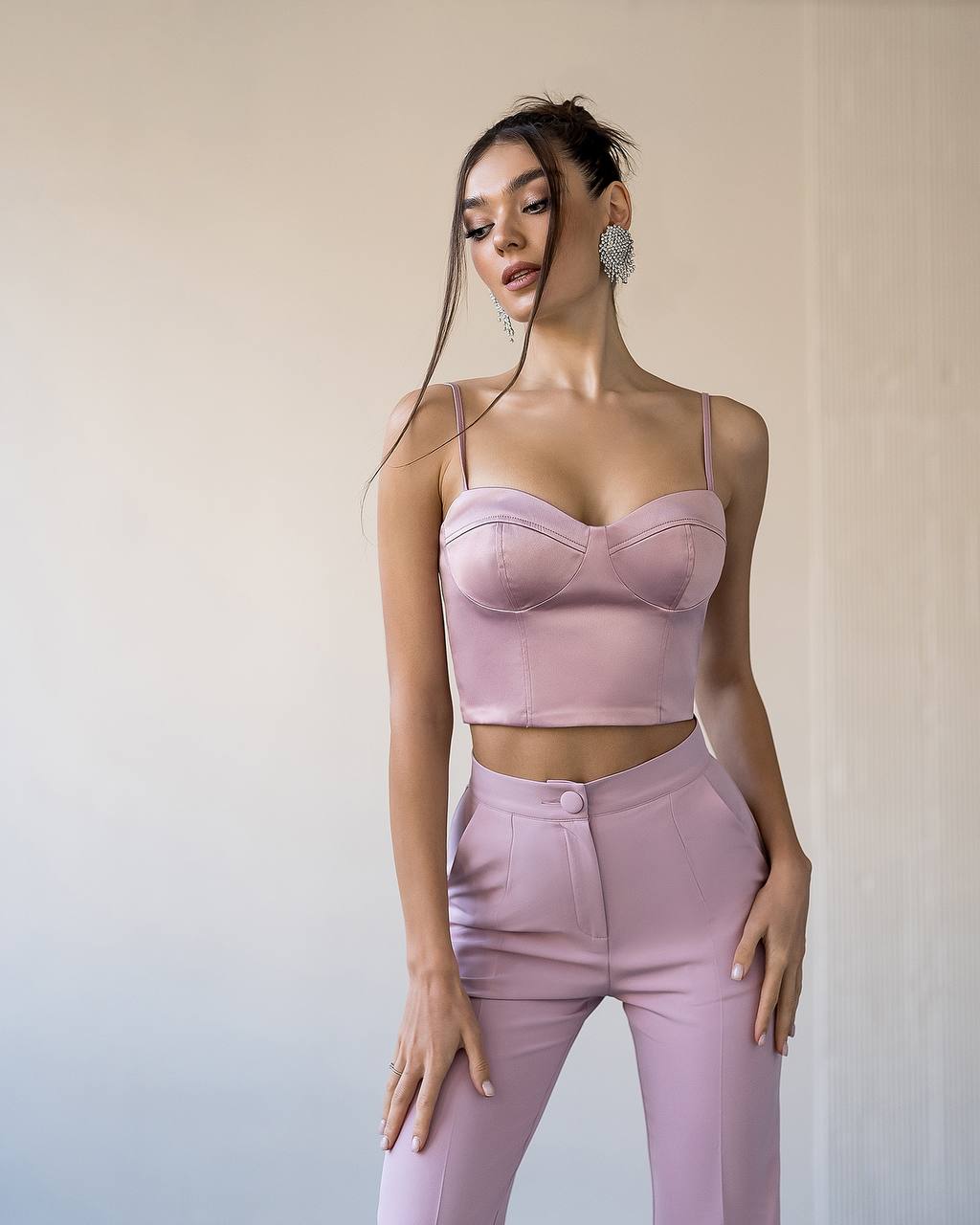 Women's Satin Crop Top in Lavender with Thin Straps