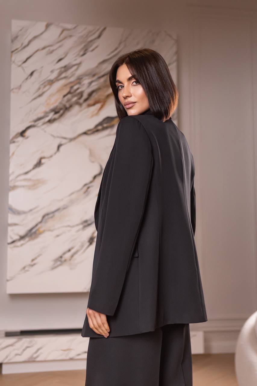 Black Women's Three Piece Suit Diagonal Crepe Lined Vest Jacket Trousers
