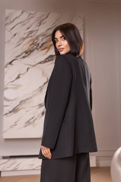 Black Women's Three Piece Suit Diagonal Crepe Lined Vest Jacket Trousers