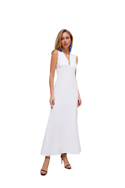 Elegant White Diagonal Crepe Dress for Women