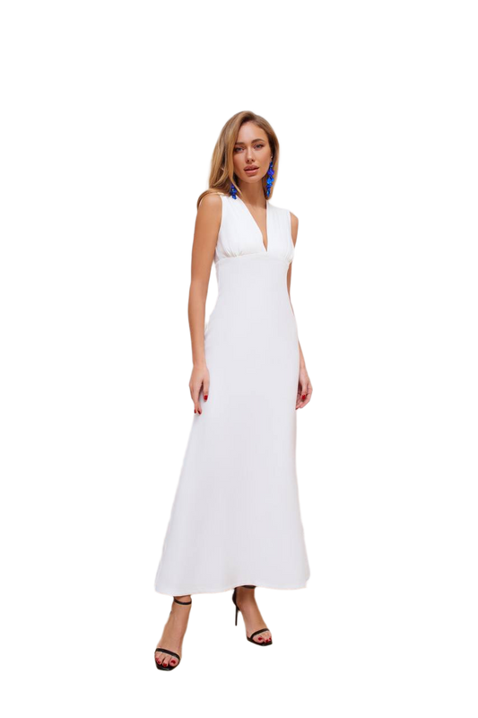 Elegant White Diagonal Crepe Dress for Women
