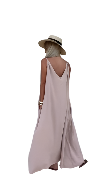 Lightweight Soft Fabric Summer Maxi Dress with Pockets and Waist Tie
