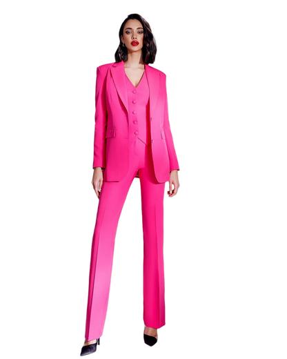Womens Three Piece Suit with Vest in Vibrant Pink Diagonal Crepe