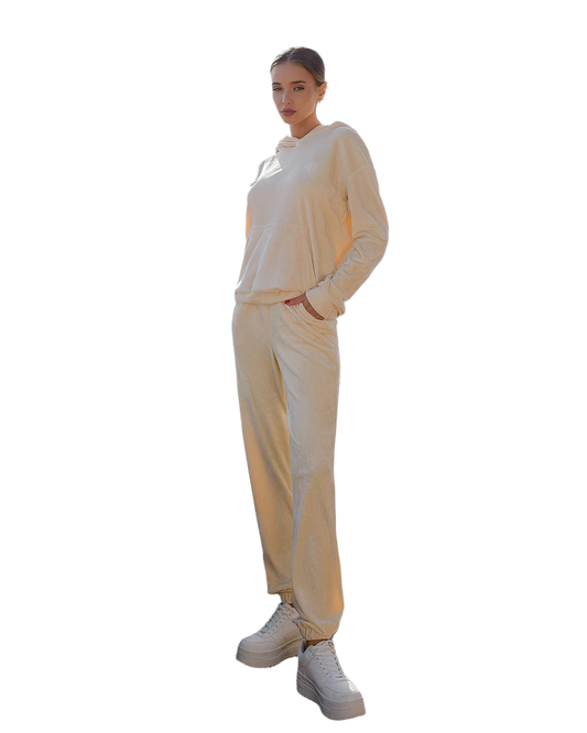Women Velvet Velour Suit with Double Hood Casual Lounge Set