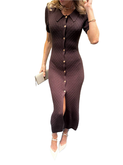 Jasmin Button-Up Cotton Dress with Slit for Women