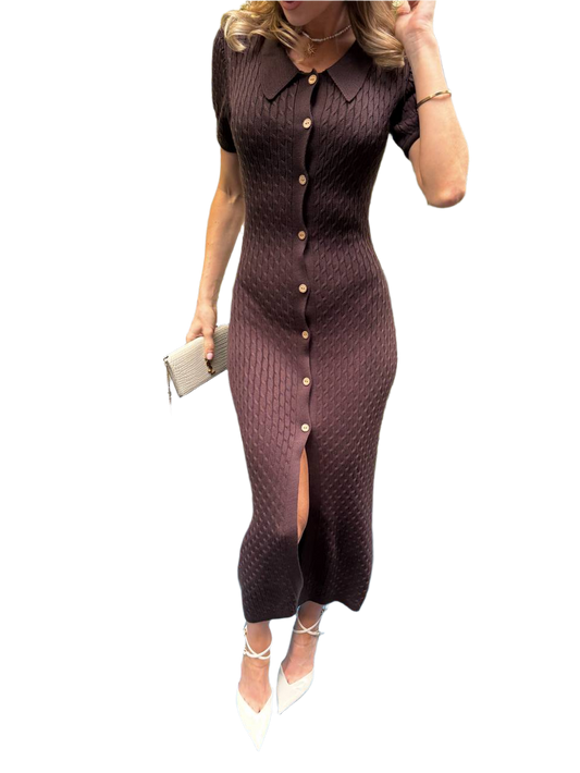 Jasmin Button-Up Cotton Dress with Slit for Women