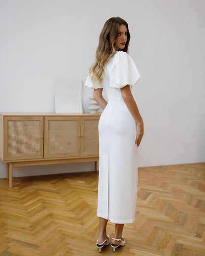 Elegant Midi Dress for Women in Premium Suiting Crepe