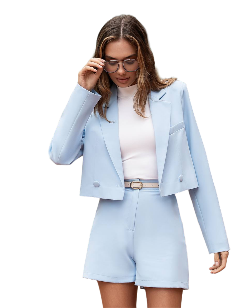 Womens Premium Crepe Diagonal Suit With Lined Jacket And Shorts
