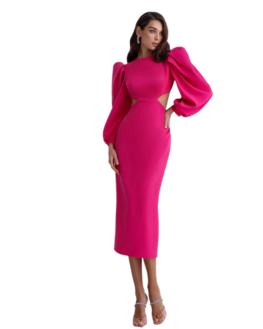 Elegant Midi Dress For Women In Premium Suit Diagonal Fabric