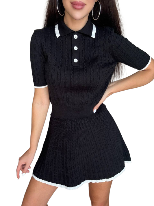 Lightweight Knit Women's Suit Two-Piece Set with Short Sleeve Blouse and Mini Skirt