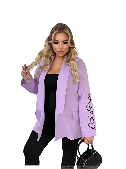 Extended Lilac Blazer Jacket with Sleeve Embroidery for Women