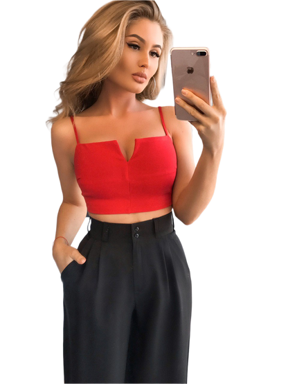 Stylish Women Red Crop Top with Bandage Knit Fabric