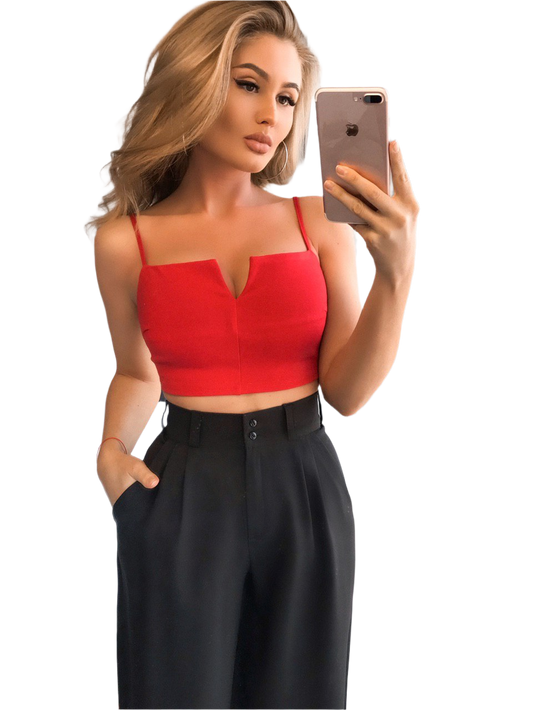Stylish Women Red Crop Top with Bandage Knit Fabric