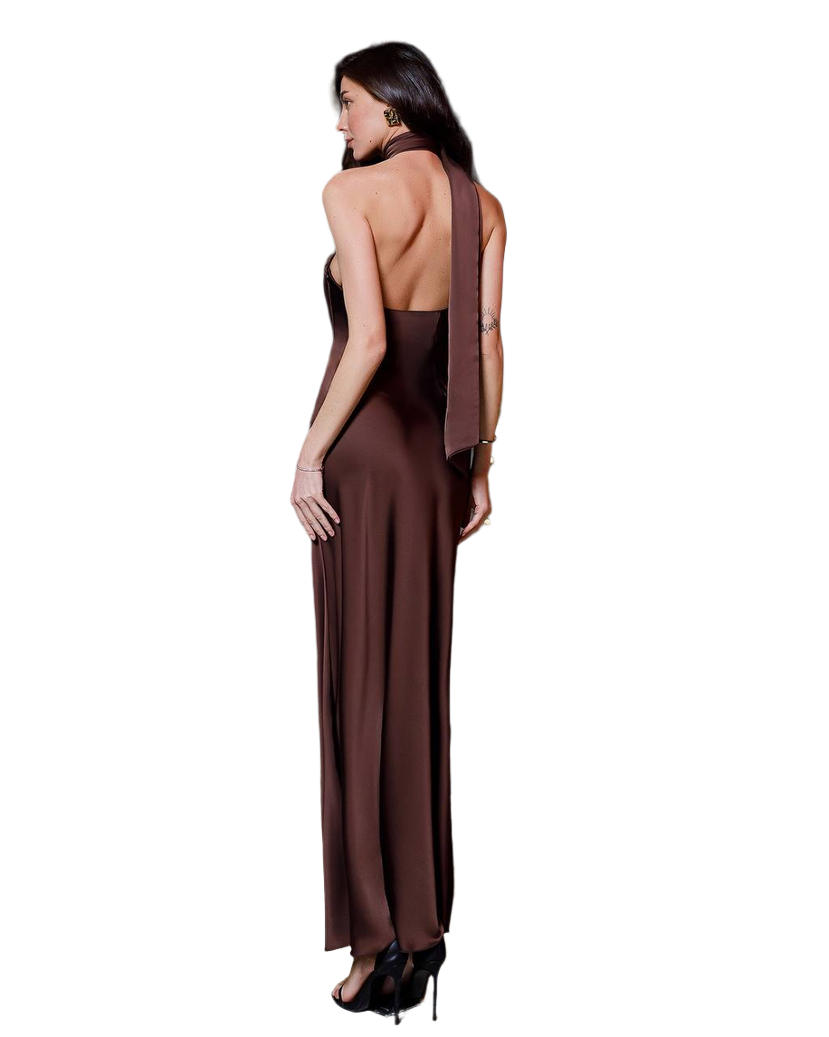Elegant Women's Maxi Dress in Dense Satin Fabric