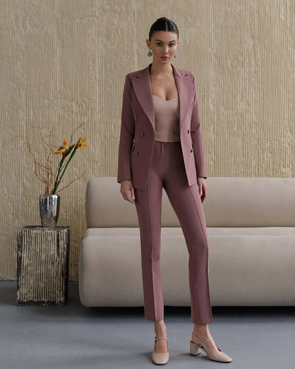Brown Women Jacket Pants Suit Pantsuit Chic Oficial interview Elegant Cocktail Prom Graduation