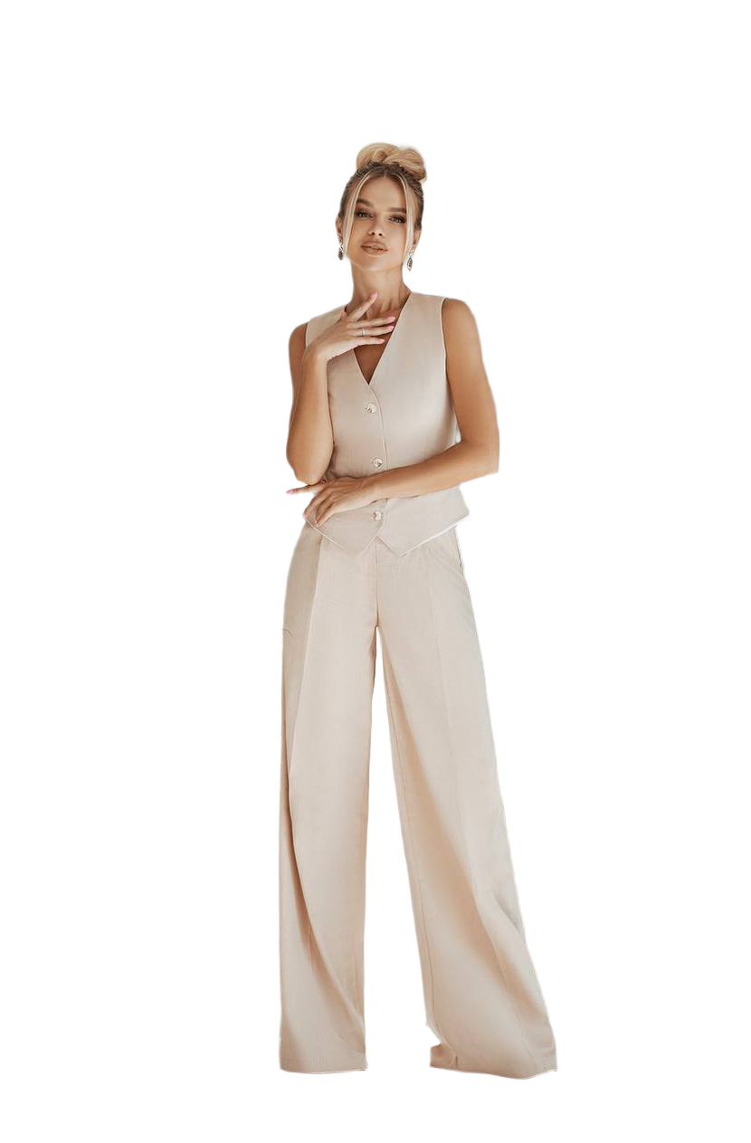 Womens Linen Costume with Lined Vest and Wide Pants
