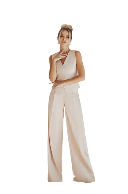 Womens Linen Costume with Lined Vest and Wide Pants
