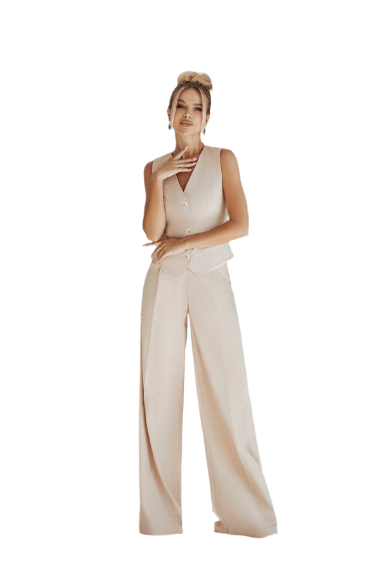 Womens Linen Costume with Lined Vest and Wide Pants