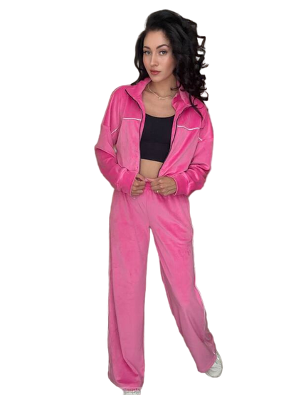 Pink Velvet Tracksuit Comfortable Casual Sport Set for Women