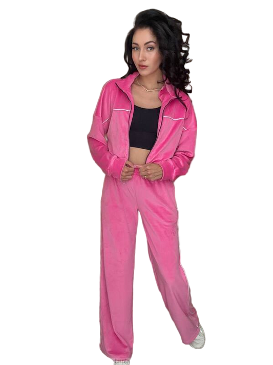 Pink Velvet Tracksuit Comfortable Casual Sport Set for Women