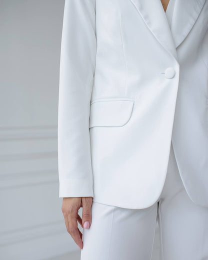 Womens Premium Diagonal Crepe Suit with Satin Collar in White