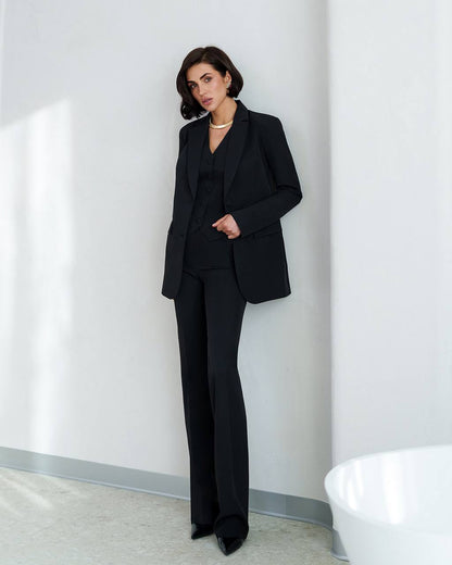 Womens Three-Piece Suit with Vest Diagonal Crepe Fabric