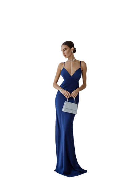Elegant Blue Satin Dress ANNA for Women