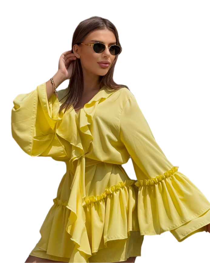 Yellow Boho Style Dress with Ruffles Super Soft Fabric