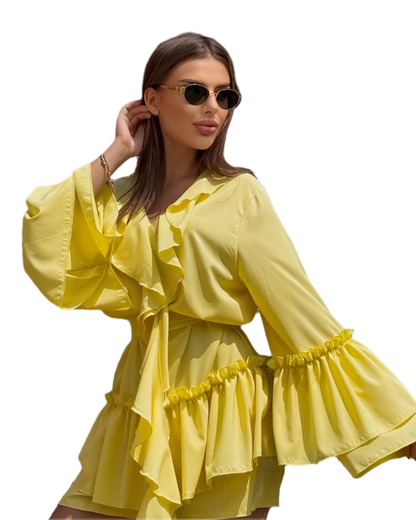 Yellow Boho Style Dress with Ruffles Super Soft Fabric