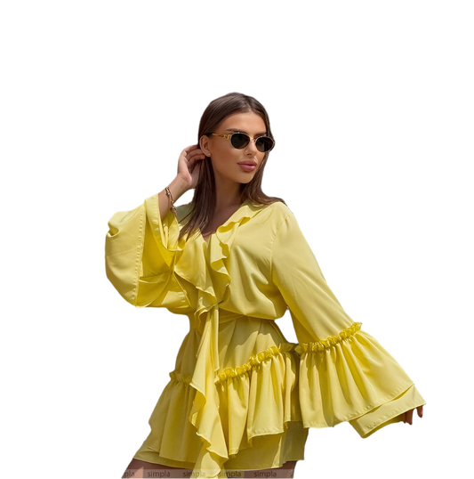 Yellow Boho Style Dress with Ruffles Super Soft Fabric