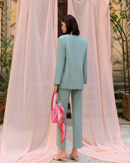 Luxury Diagonal Suiting Crepe Women's Suit in Blue