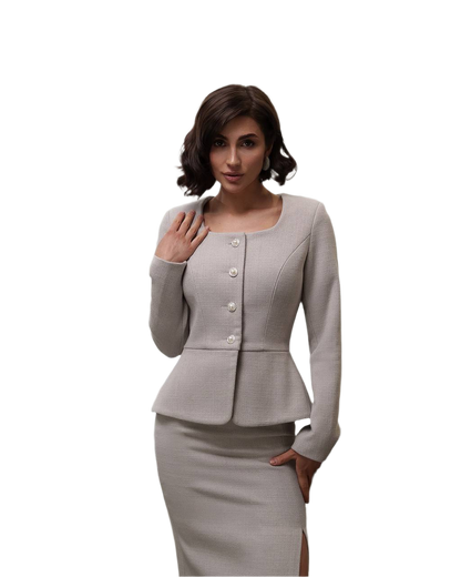 Women's Tweed Suit with Jacket and Skirt in Beige