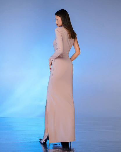 Womens Asymmetric One Sleeve Long Bandage Dress