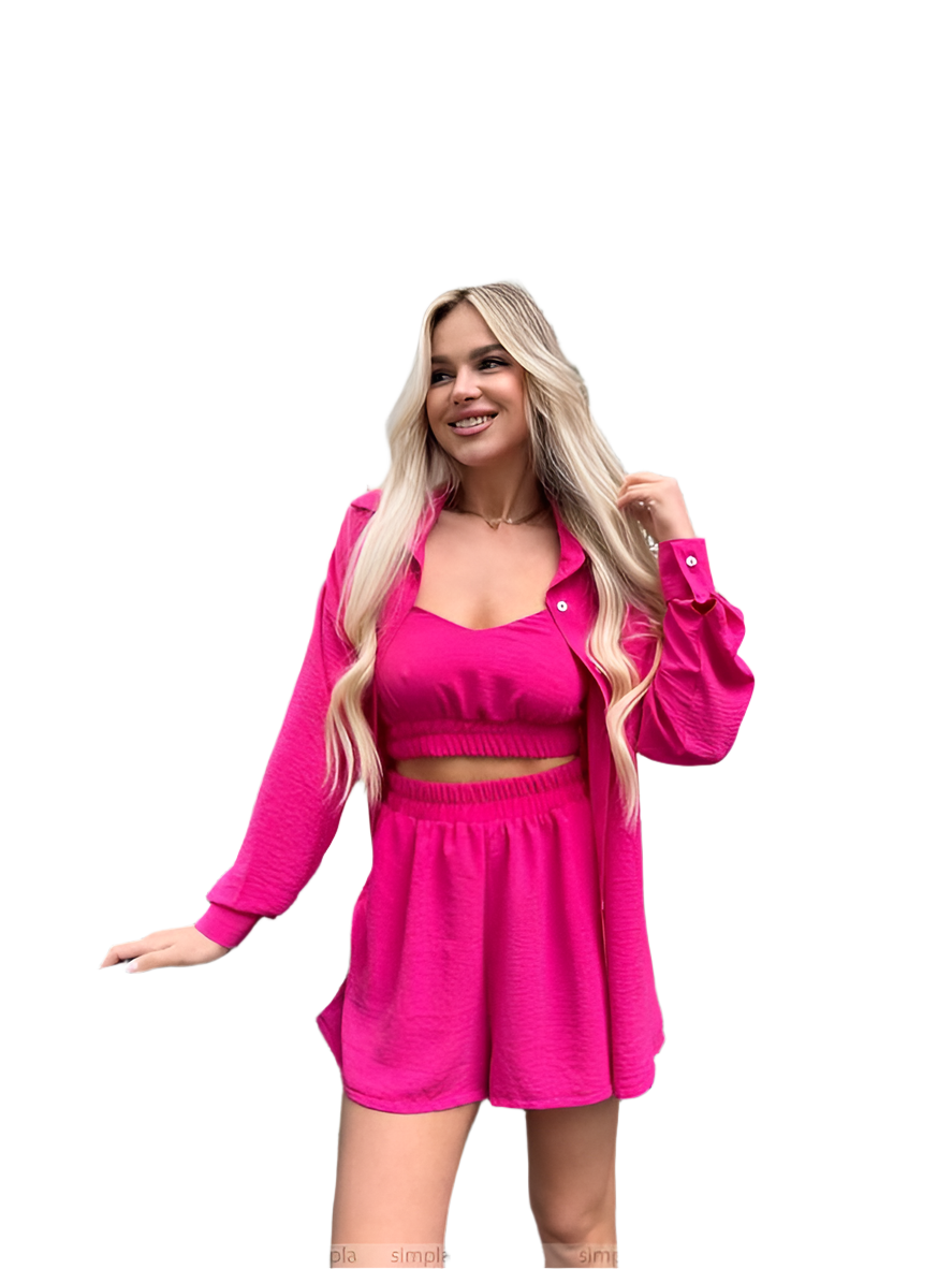 Womens Three Piece Summer Suit Set Hot Pink