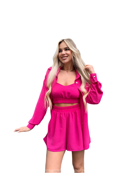 Womens Three Piece Summer Suit Set Hot Pink