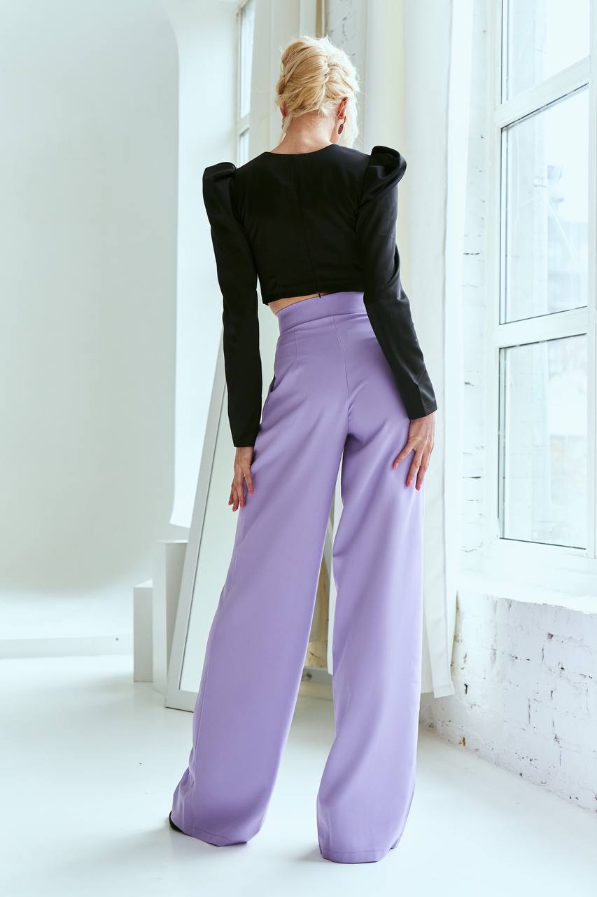 Womens Wide Leg Tailored Trousers in Suiting Diagonal Crepe